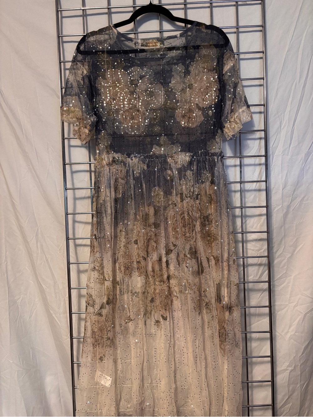 Sheer Floral Ombre Maxi Dress in Black and Cream